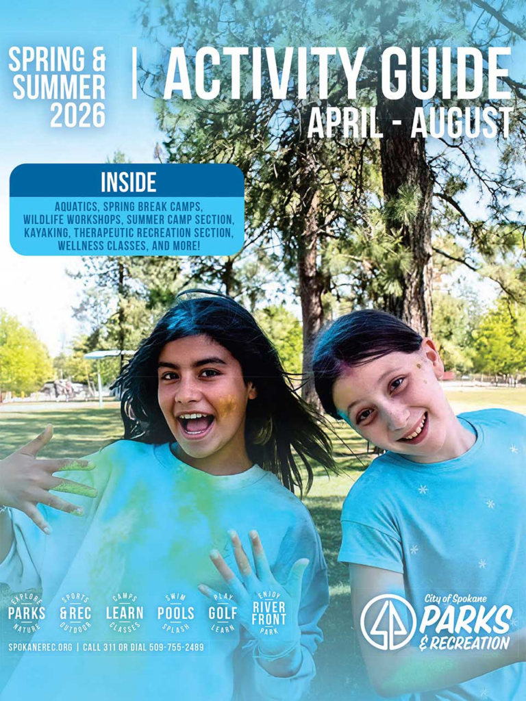 Image of the front cover of the Spring/ Summer Activity Guide featuring two kids painting.
